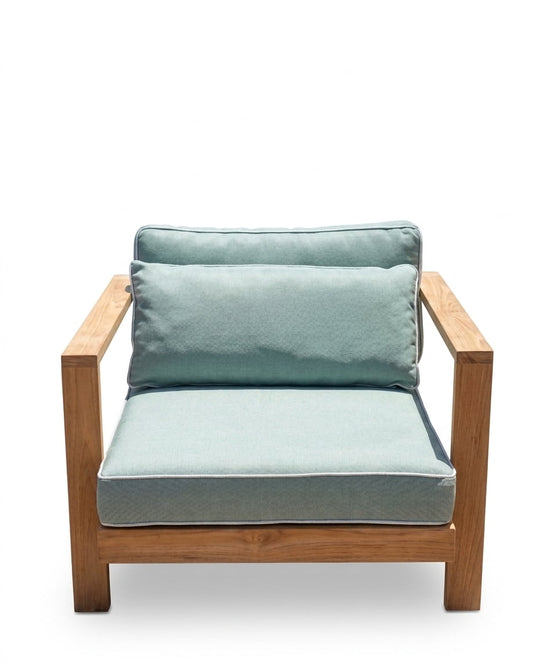 Teak garden sofa Costa Single – boho outdoor furniture handcrafted in Bali by BaliSouk