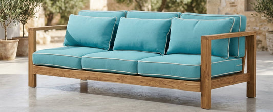Teak garden sofa Costa Triple – boho outdoor furniture handcrafted in Bali by BaliSouk
