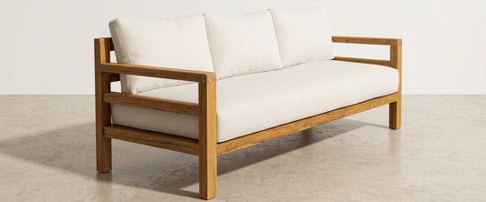 Teak garden sofa Timo Triple – boho outdoor furniture handcrafted in Bali by BaliSouk