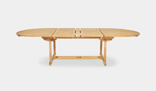 Teak garden table Oval Extension – boho outdoor furniture handcrafted in Bali by BaliSouk