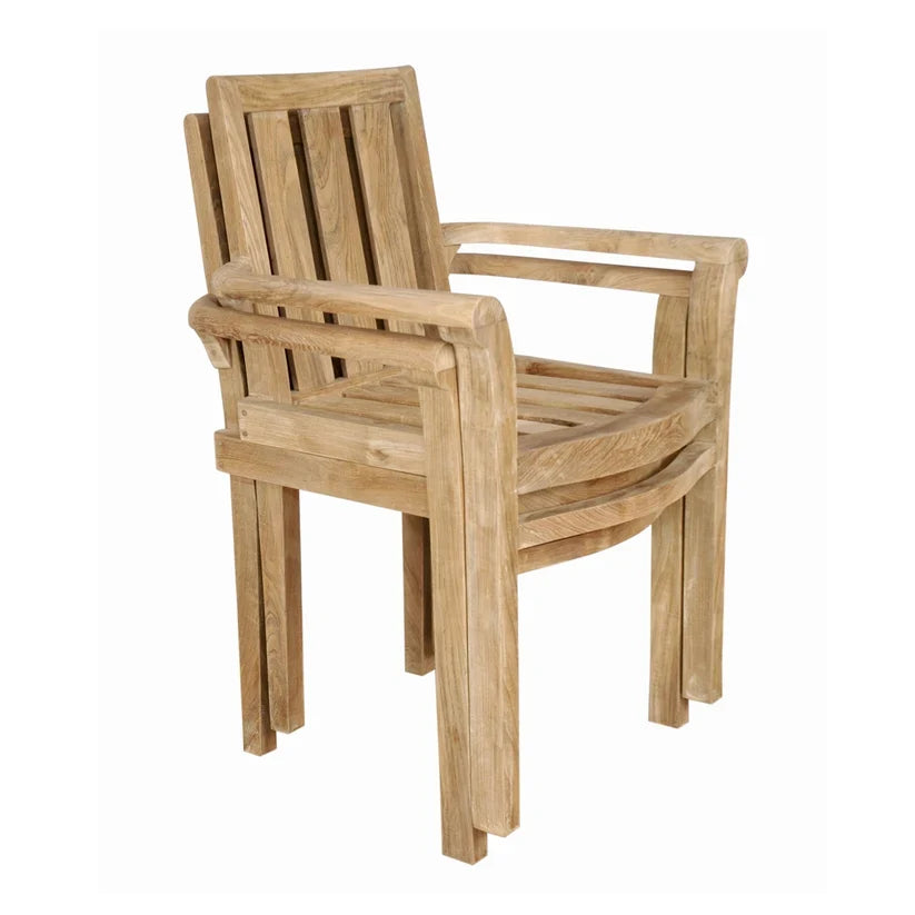 Teak garden chair Stacking – boho outdoor furniture handcrafted in Bali by BaliSouk (view 2) – set of 2