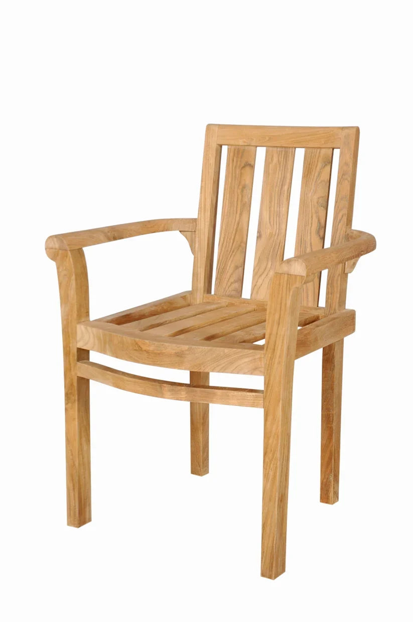 Teak garden chair Stacking – boho outdoor furniture handcrafted in Bali by BaliSouk (view 3) – set of 2