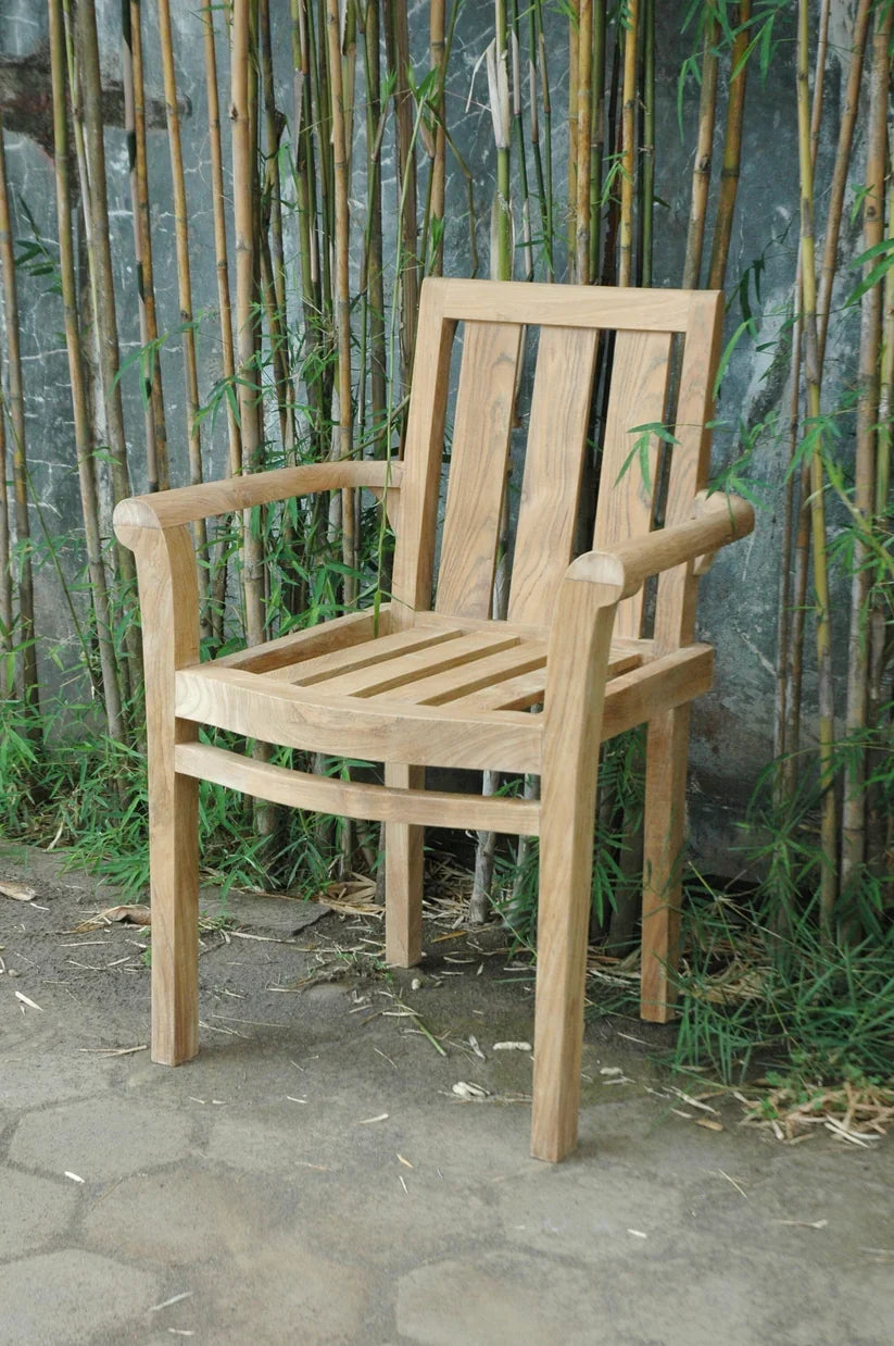 Teak garden chair Stacking – boho outdoor furniture handcrafted in Bali by BaliSouk (view 4) – set of 2