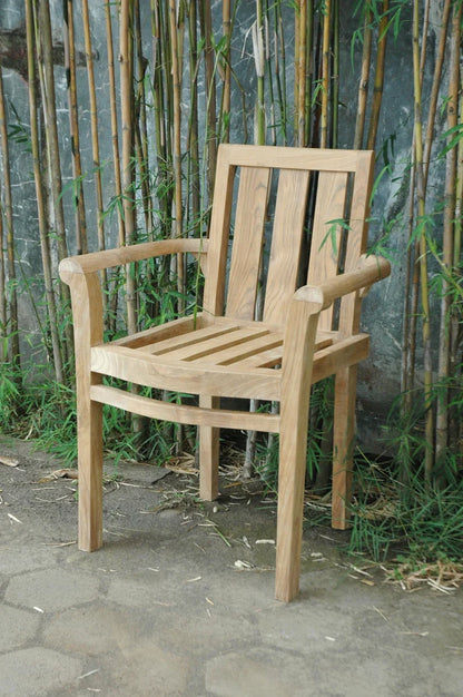 Teak garden chair Stacking – boho outdoor furniture handcrafted in Bali by BaliSouk (view 4) – set of 2