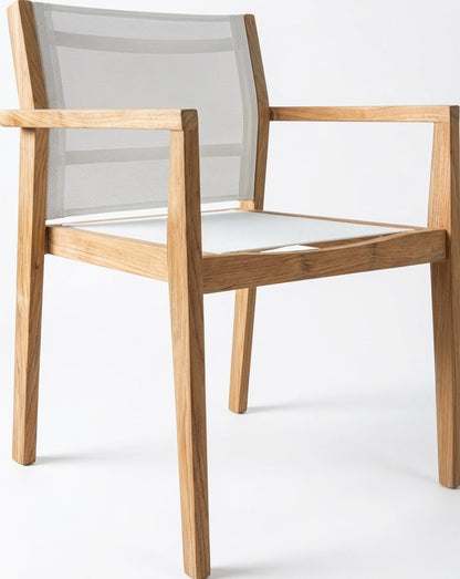 Teak garden chair Nalini Stacking – boho outdoor furniture handcrafted in Bali by BaliSouk (view 2) – set of 2