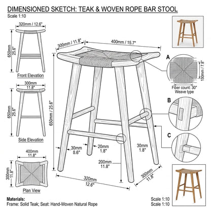 Teak bar stool Sayap – boho outdoor furniture handcrafted in Bali by BaliSouk (view 2) – set of 2