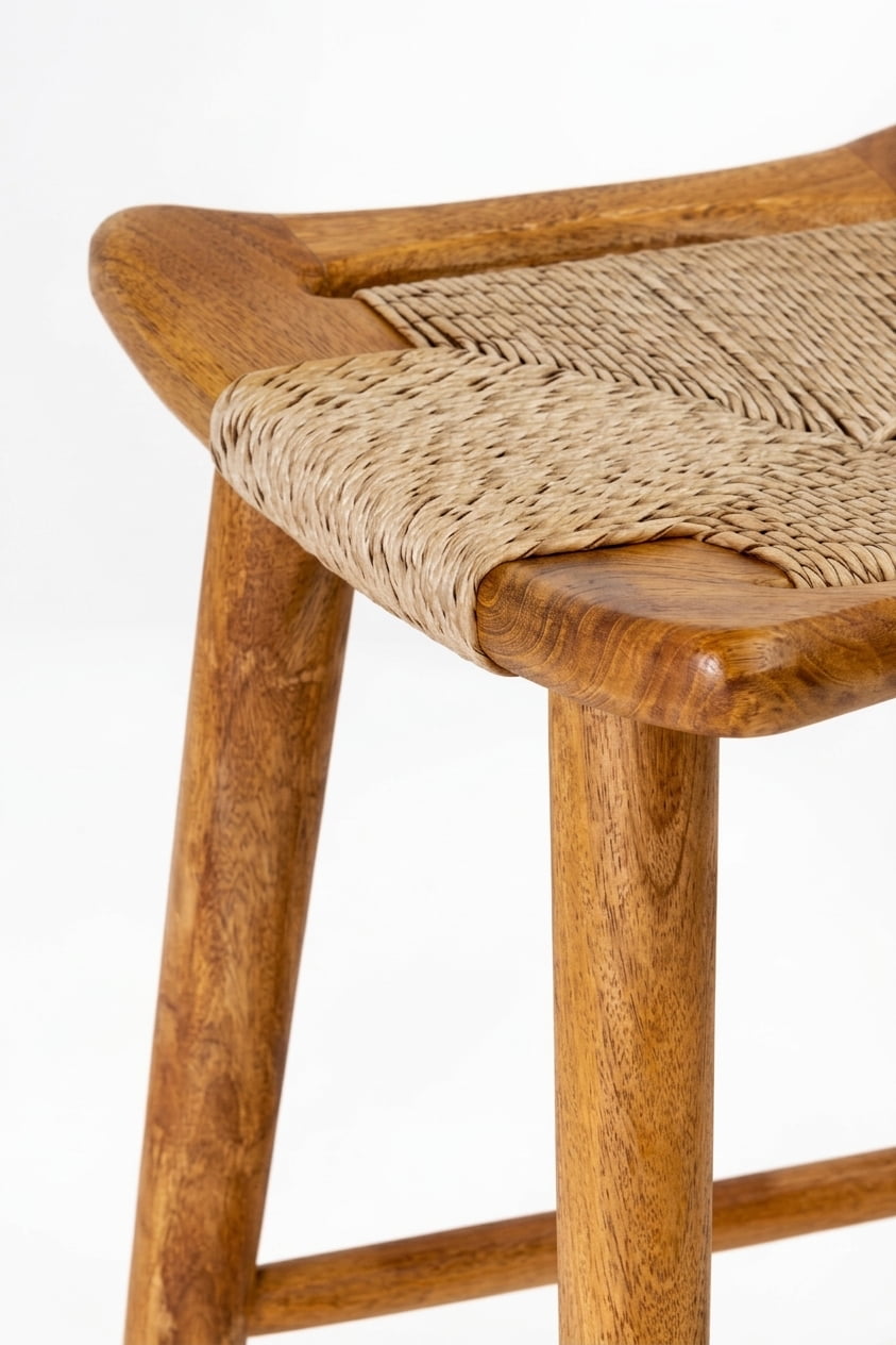 Teak bar stool Sayap – boho outdoor furniture handcrafted in Bali by BaliSouk (view 4) – set of 2