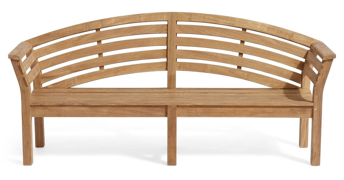 Teak garden bench Kipas – boho outdoor furniture handcrafted in Bali by BaliSouk – set of 2