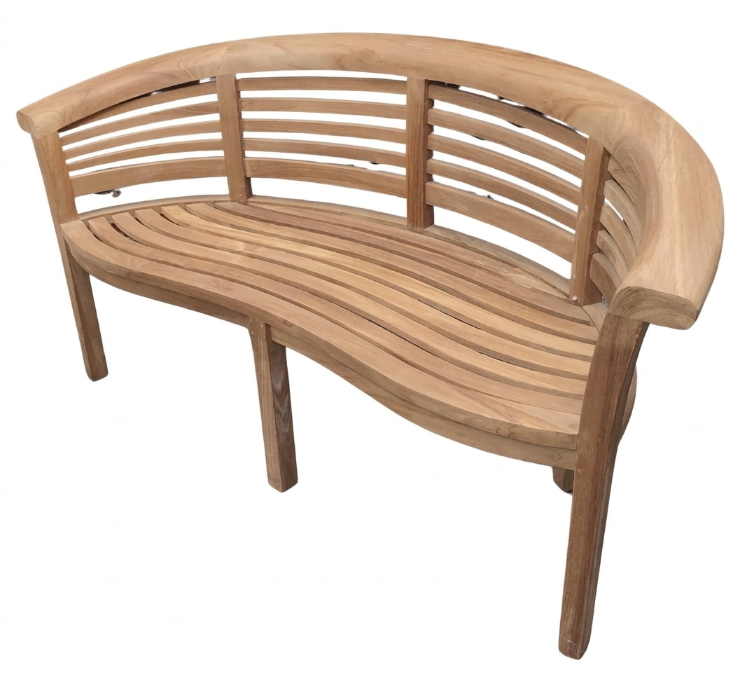 Teak garden bench Kipas – boho outdoor furniture handcrafted in Bali by BaliSouk (view 6) – set of 2