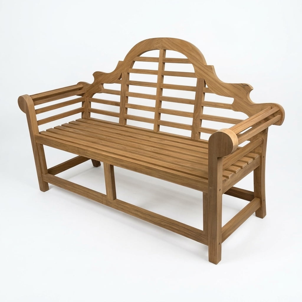 Teak garden bench Malboro – boho outdoor furniture handcrafted in Bali by BaliSouk (view 2) – set of 2