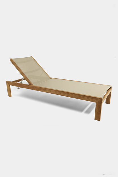 Teak sun lounger Roda Batyline – boho outdoor furniture handcrafted in Bali by BaliSouk (view 7) – set of 2