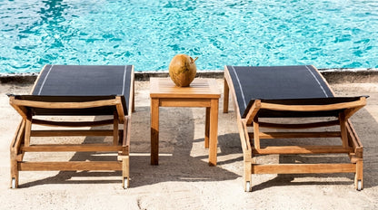 Teak sun lounger Azur Batyline – boho outdoor furniture handcrafted in Bali by BaliSouk (view 5) – set of 2