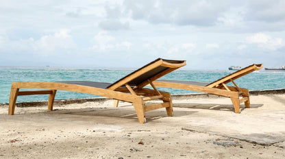 Teak sun lounger Azur Batyline – boho outdoor furniture handcrafted in Bali by BaliSouk (view 7) – set of 2