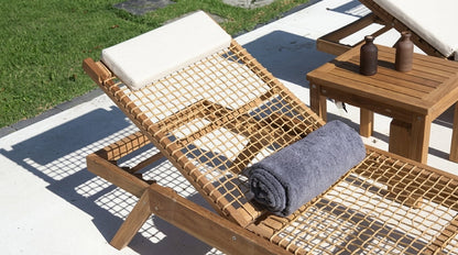 Teak sun lounger Noemi Stacking – boho outdoor furniture handcrafted in Bali by BaliSouk – set of 2