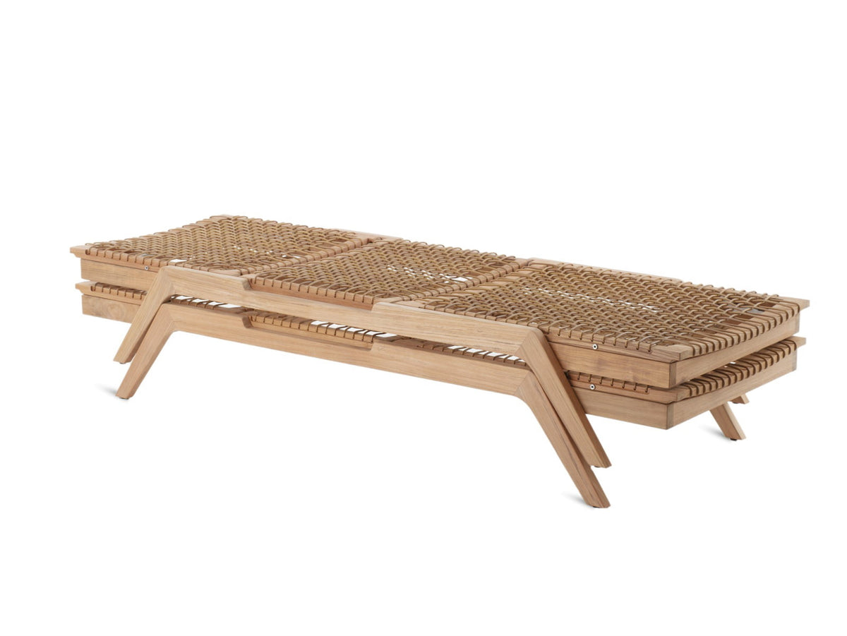 Teak sun lounger Noemi Stacking – boho outdoor furniture handcrafted in Bali by BaliSouk (view 3) – set of 2