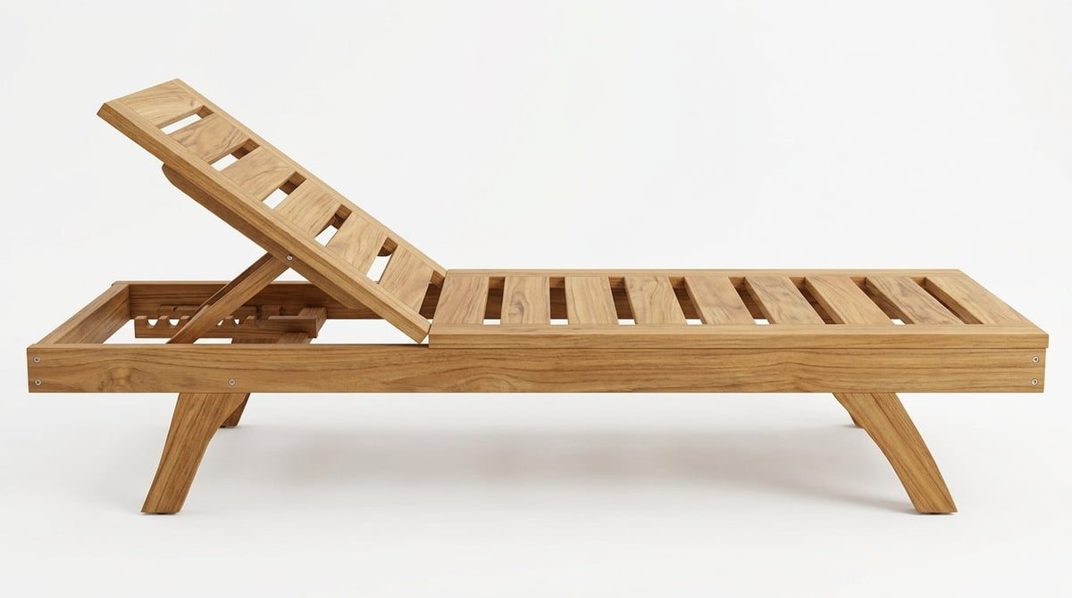Teak sun lounger Finns – boho outdoor furniture handcrafted in Bali by BaliSouk (view 2) – set of 2