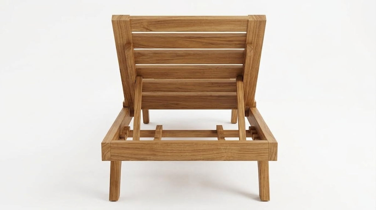 Teak sun lounger Finns – boho outdoor furniture handcrafted in Bali by BaliSouk (view 3) – set of 2