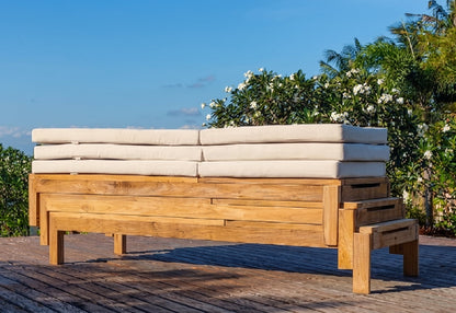 Teak sun lounger Mexico – boho outdoor furniture handcrafted in Bali by BaliSouk (view 2) – set of 2