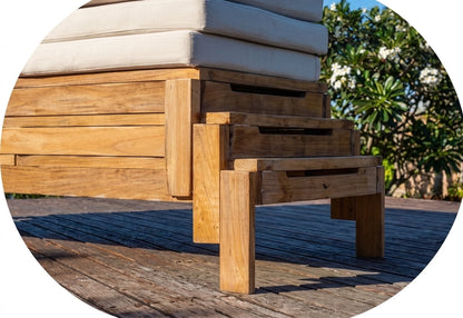 Teak sun lounger Mexico – boho outdoor furniture handcrafted in Bali by BaliSouk (view 4) – set of 2