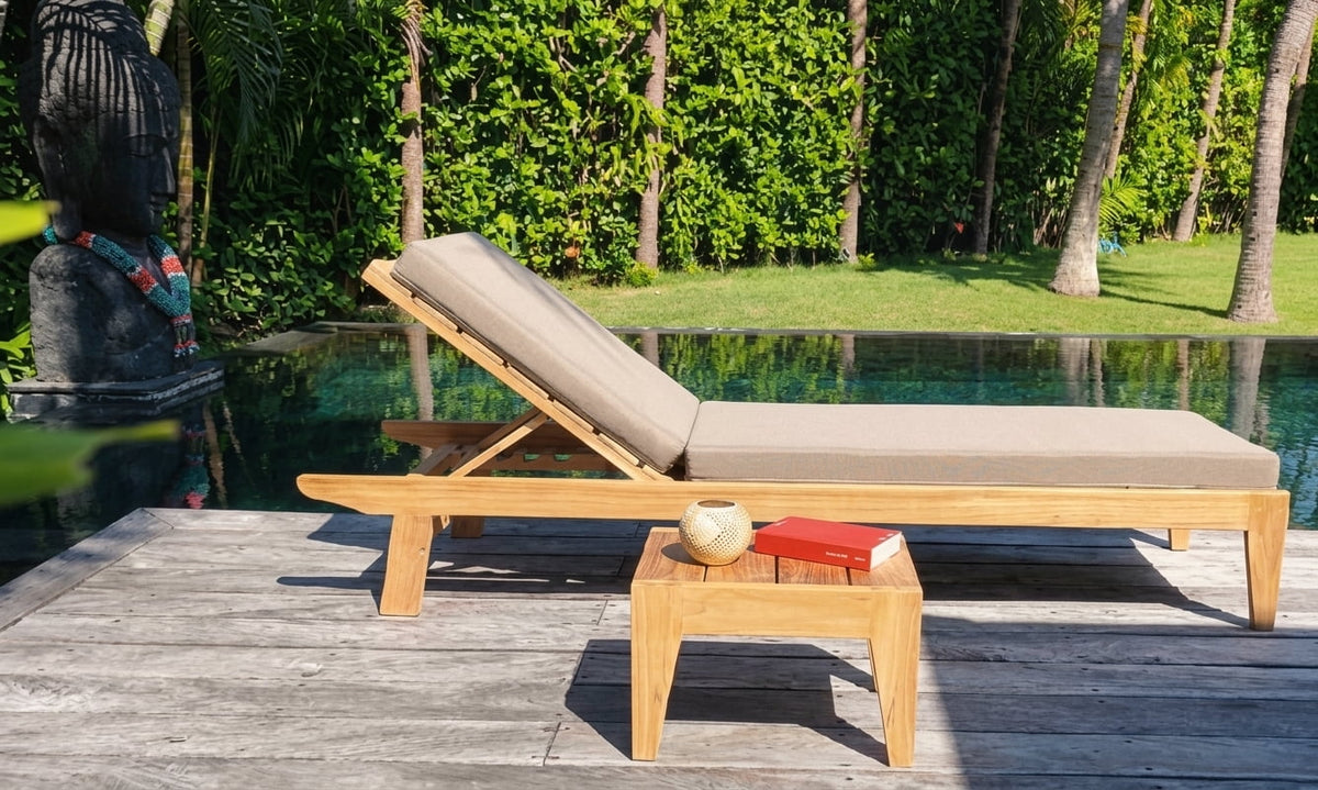 Teak sun lounger Robin – boho outdoor furniture handcrafted in Bali by BaliSouk (view 8) – set of 2