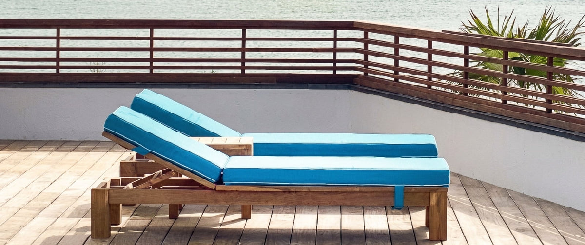 Teak sun lounger Marco – boho outdoor furniture handcrafted in Bali by BaliSouk (view 3) – set of 2