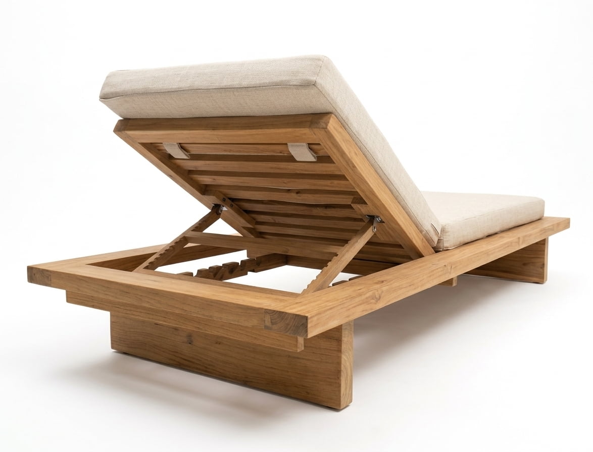 Teak sun lounger Nepi – boho outdoor furniture handcrafted in Bali by BaliSouk (view 6) – set of 2