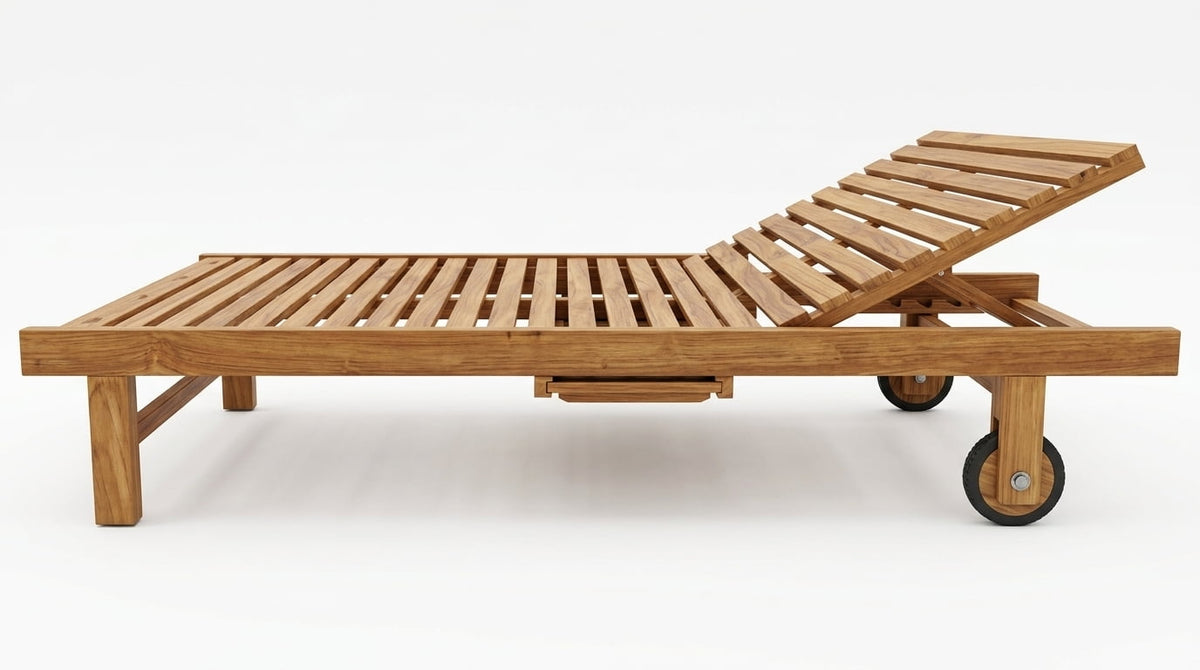 Teak sun lounger IDF Double – boho outdoor furniture handcrafted in Bali by BaliSouk (view 4) – set of 2
