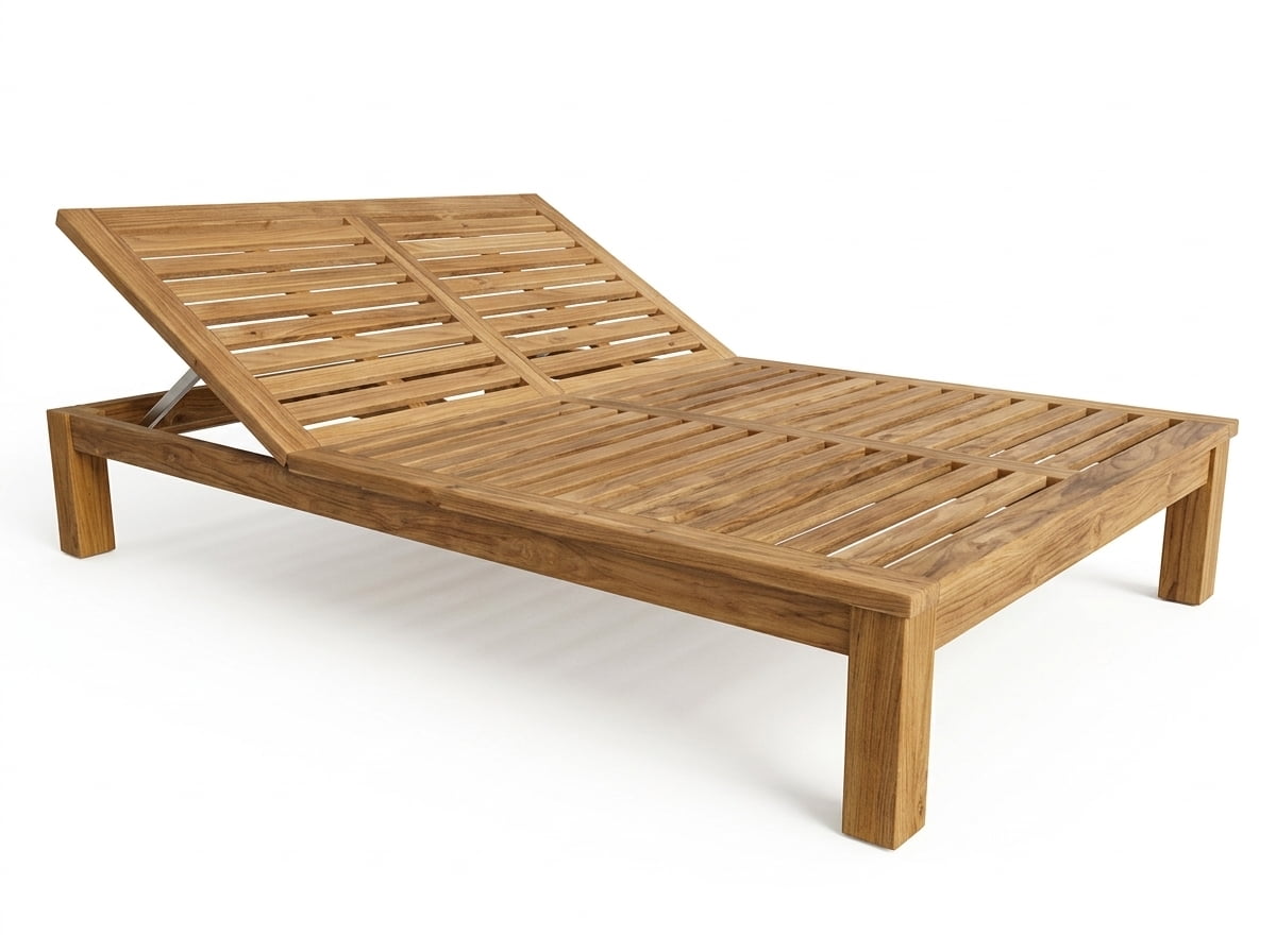 Teak sun lounger Go Double – boho outdoor furniture handcrafted in Bali by BaliSouk (view 2) – set of 2