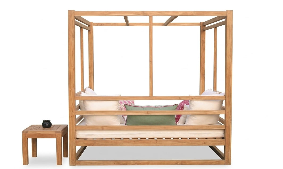 Teak sun lounger Fernando – boho outdoor furniture handcrafted in Bali by BaliSouk – set of 2