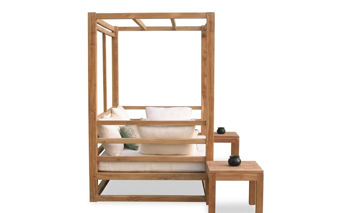 Teak sun lounger Fernando – boho outdoor furniture handcrafted in Bali by BaliSouk (view 4) – set of 2