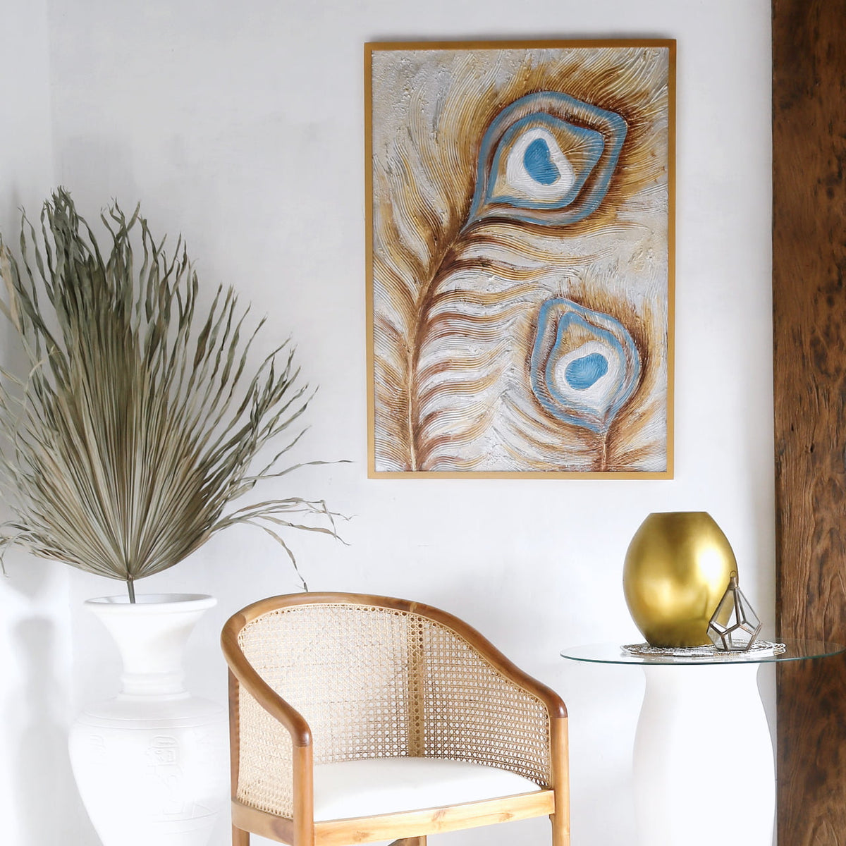 Wooden painting Lanca – boho decor, handwoven and handmade in Bali