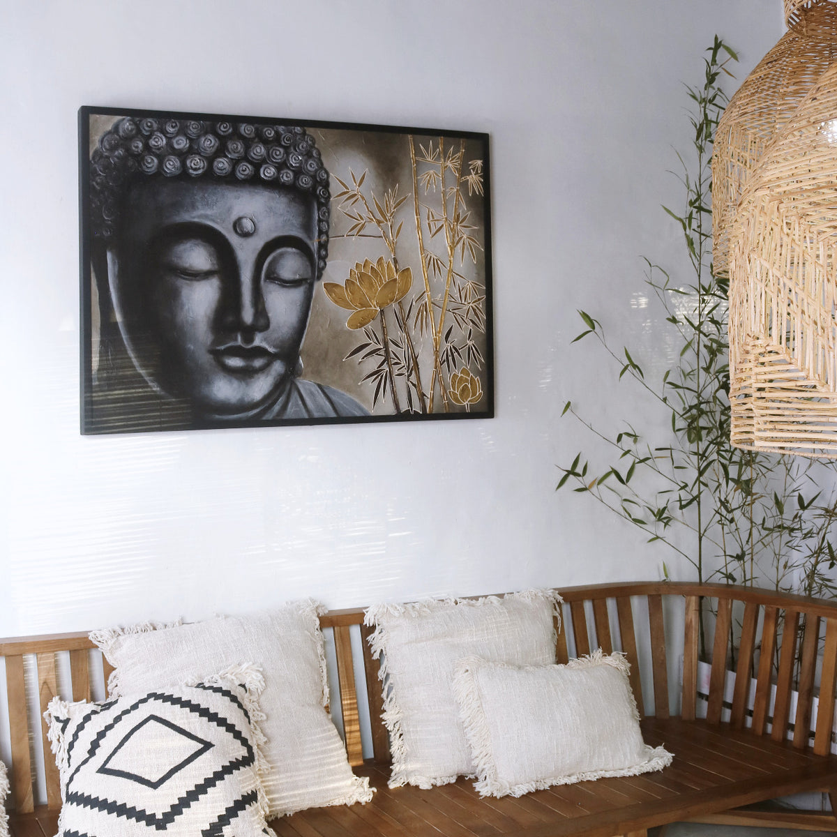Wooden sculpture Lanca Buddha – boho decor handcrafted in Bali by BaliSouk
