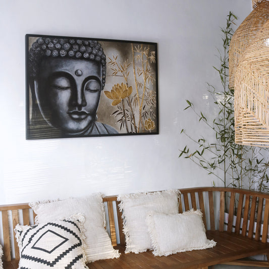 Boho MDF painting Lanca Buddha, handcrafted in Bali for the home