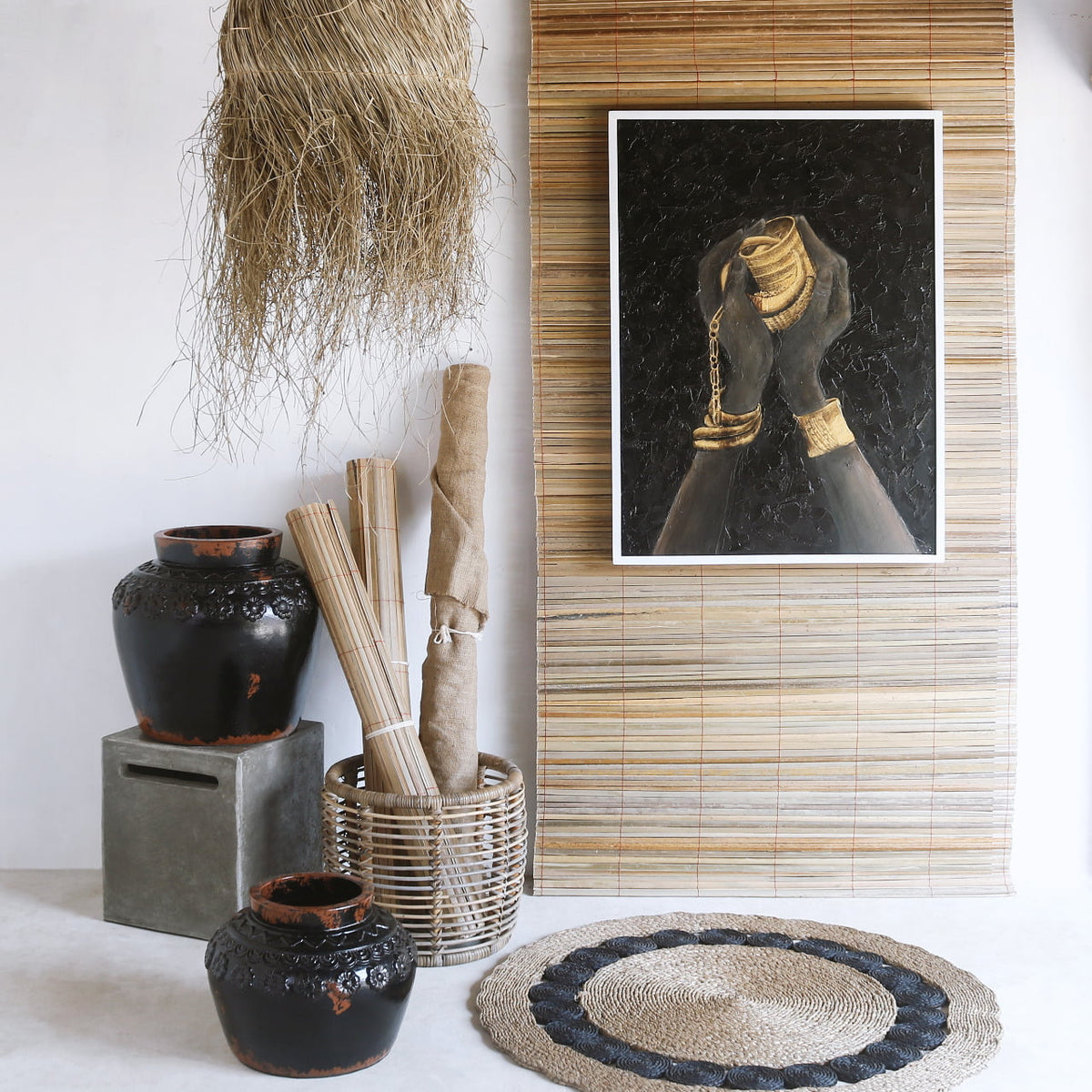 Lanca painting, boho decor handmade by Balinese artisans