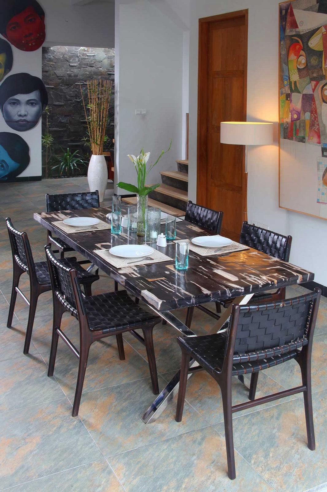 Petrified wood dining table Mykonos – boho furniture handcrafted in Bali by BaliSouk