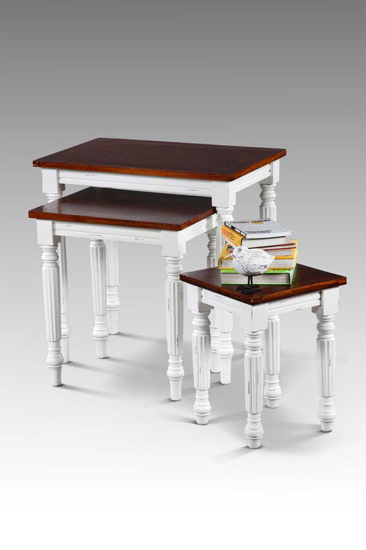 Boho mahogany side table Brigette, set of 3, handcrafted in Bali