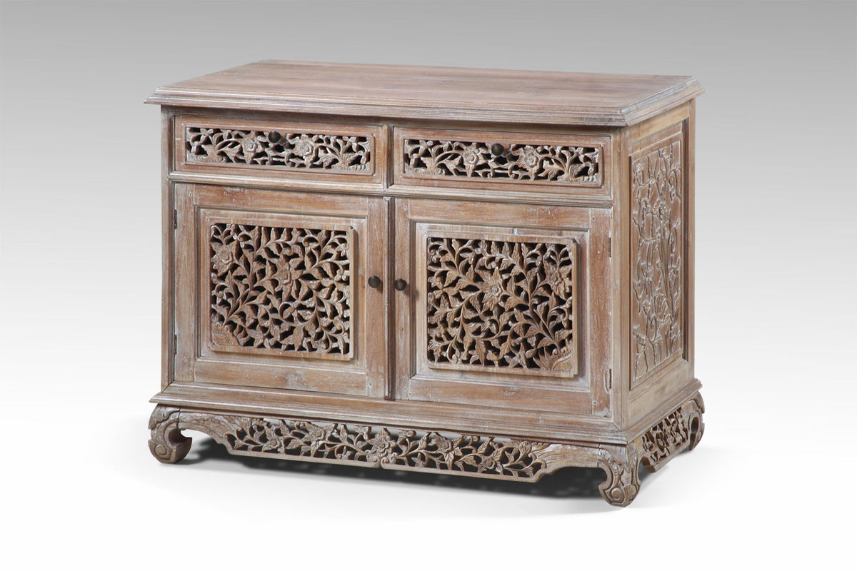 Kalimantan Carving Buffet 2 Doors & 2 Drawers buffet in natural materials – handmade boho furniture from Bali