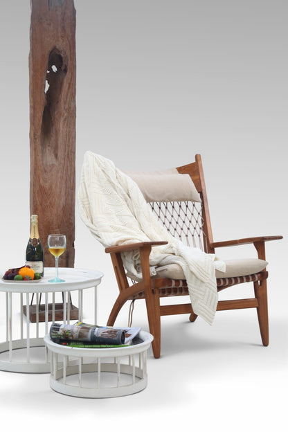 Teak high-back chair Roxana Back – boho furniture, handwoven and handmade in Bali