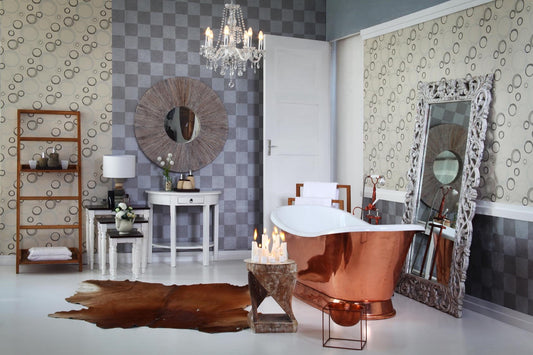 Boho bronze bathtub Fenice, handcrafted in Bali for indoor and outdoor spaces