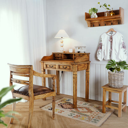 Mahogany writing desk Ilena – boho furniture, handwoven and handmade in Bali