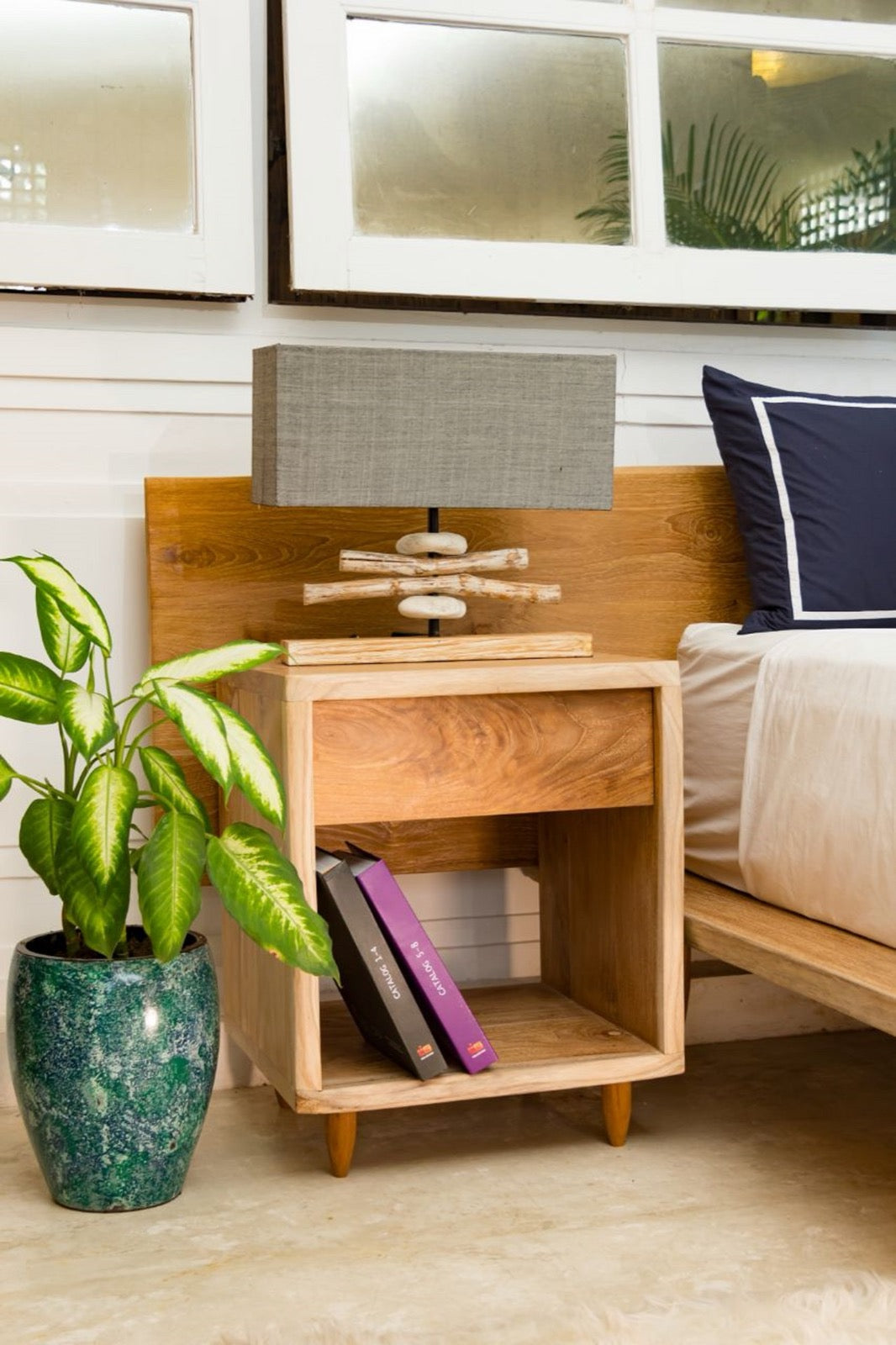 Teak bedside table – Ibiza – boho furniture handmade in Bali by BaliSouk