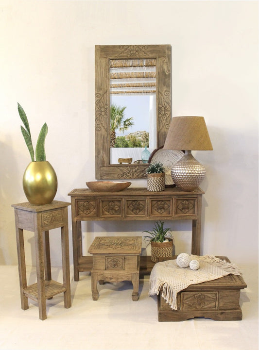 Boho mahogany mirror Marocco, handcrafted in Bali for the home