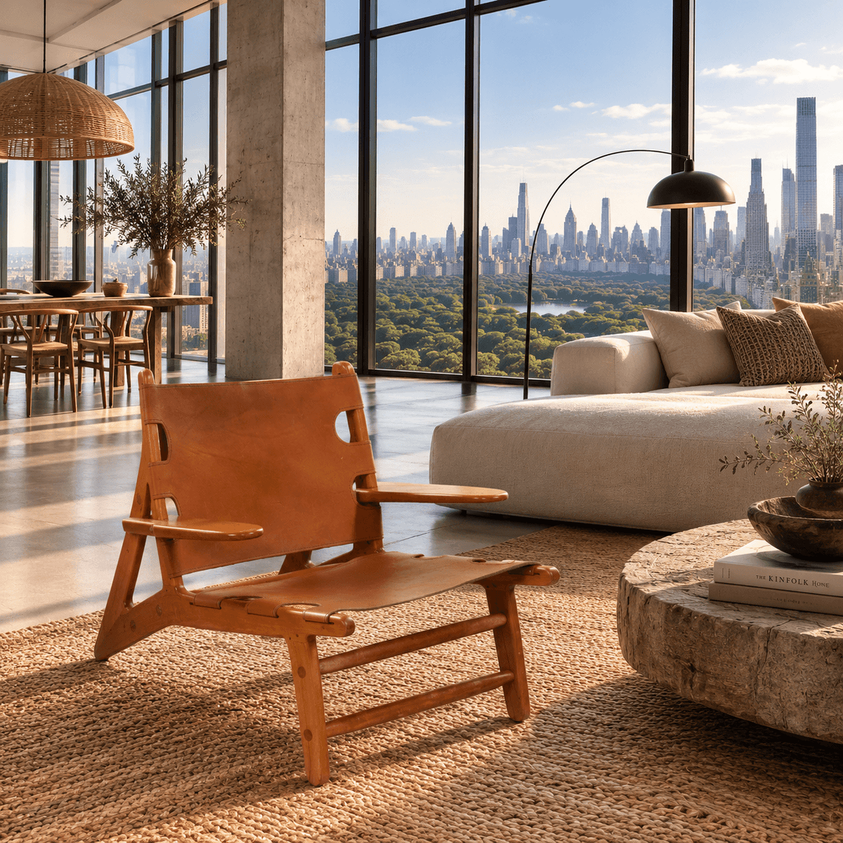Handmade solid teak and leather armchair Ibiza Lazy from Bali, suited to the living room