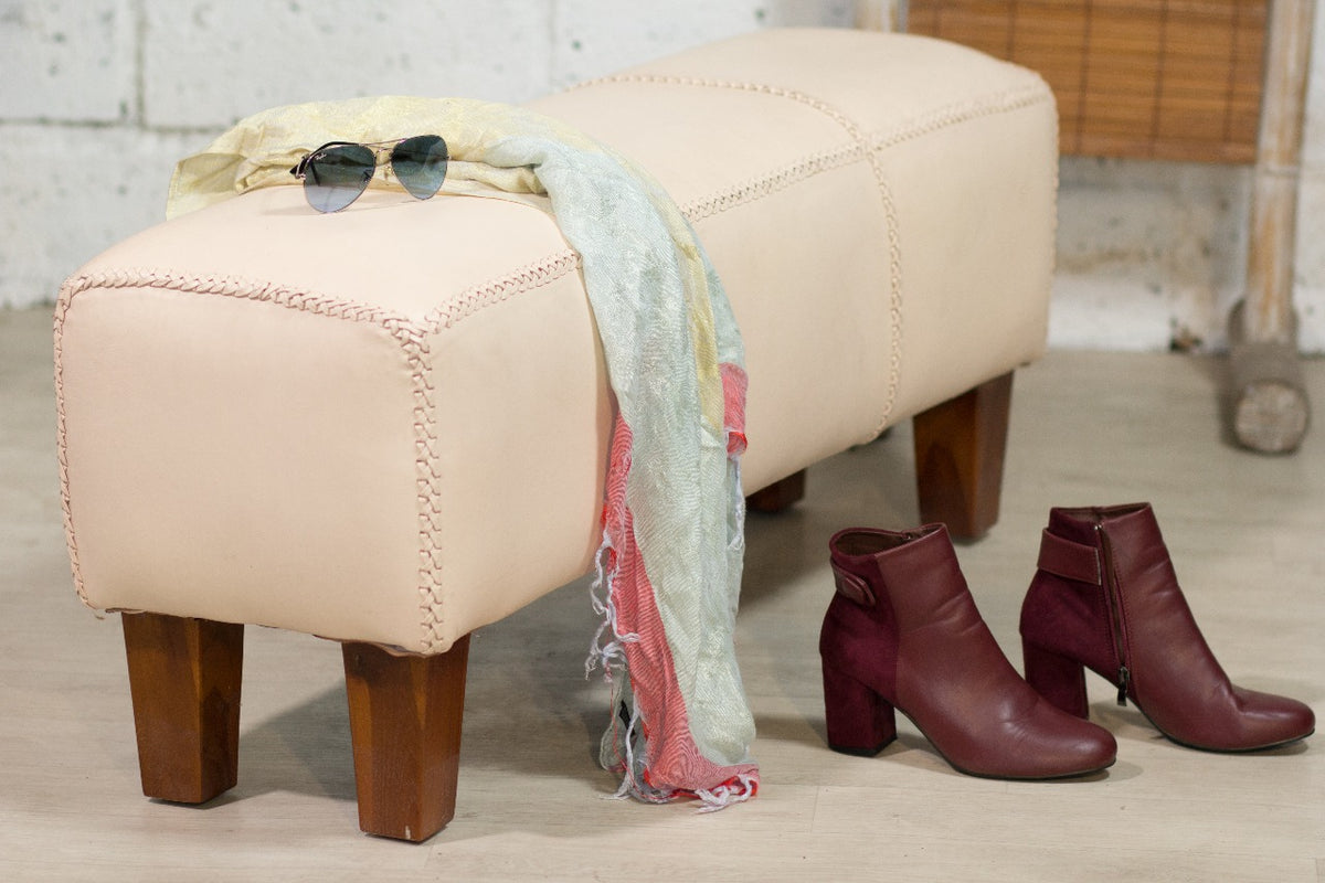 Leather bench Buffalo – boho furniture, handwoven and handmade in Bali