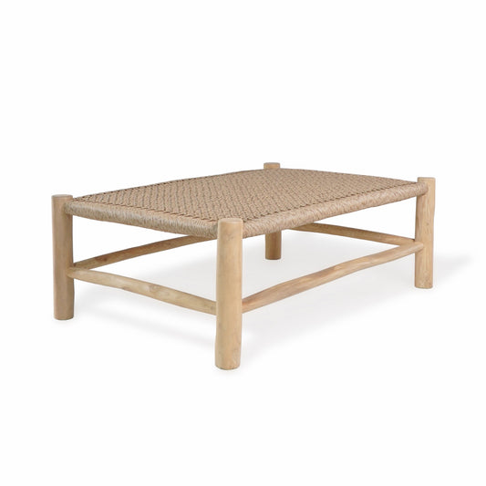 Boho solid teak and synthetic rattan coffee table London without glass top, handmade in Bali