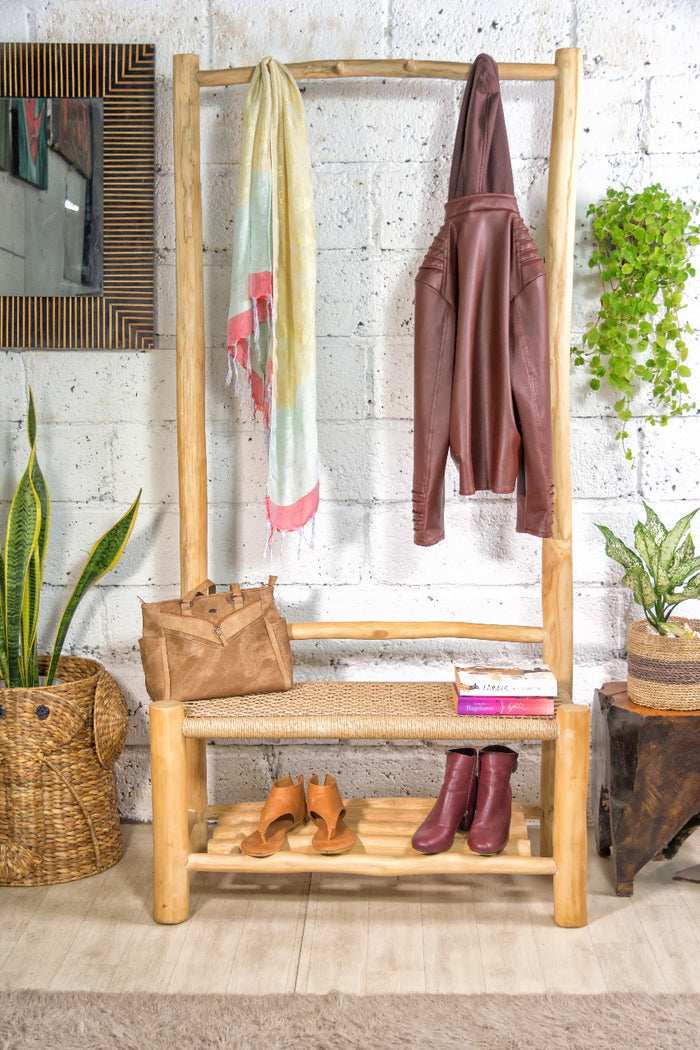 Paris Coat Hanger decorative piece in natural materials – handmade boho decor from Bali