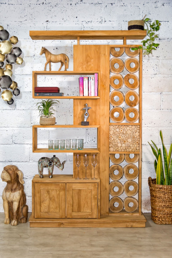 Teak bookcase Bongo – boho furniture handcrafted in Bali by BaliSouk