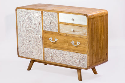 Medan Cabinet 5 Drw + Carving Door / Round Edge Border cabinet by BaliSouk – boho furniture made in Bali