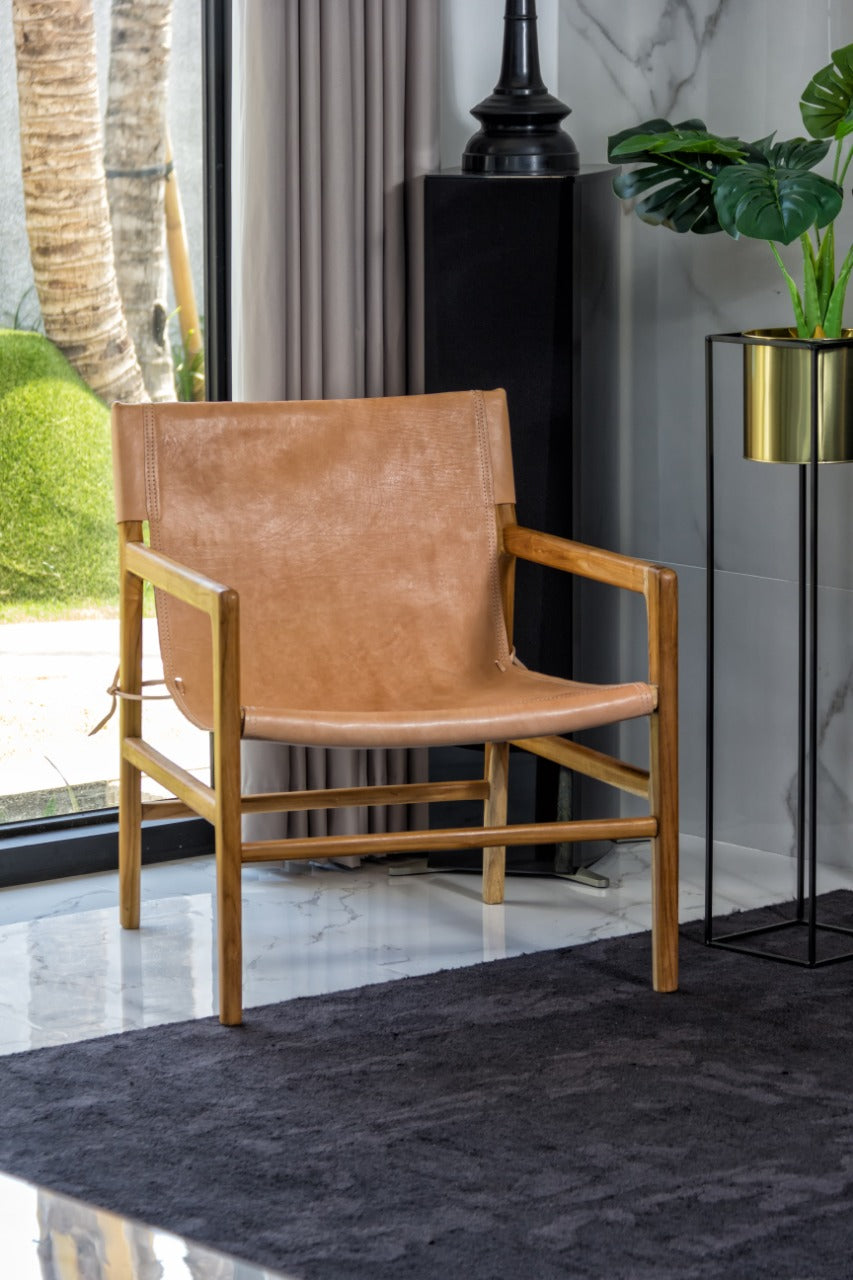 Leather armchair – Oxford Arm – boho furniture handmade in Bali by BaliSouk