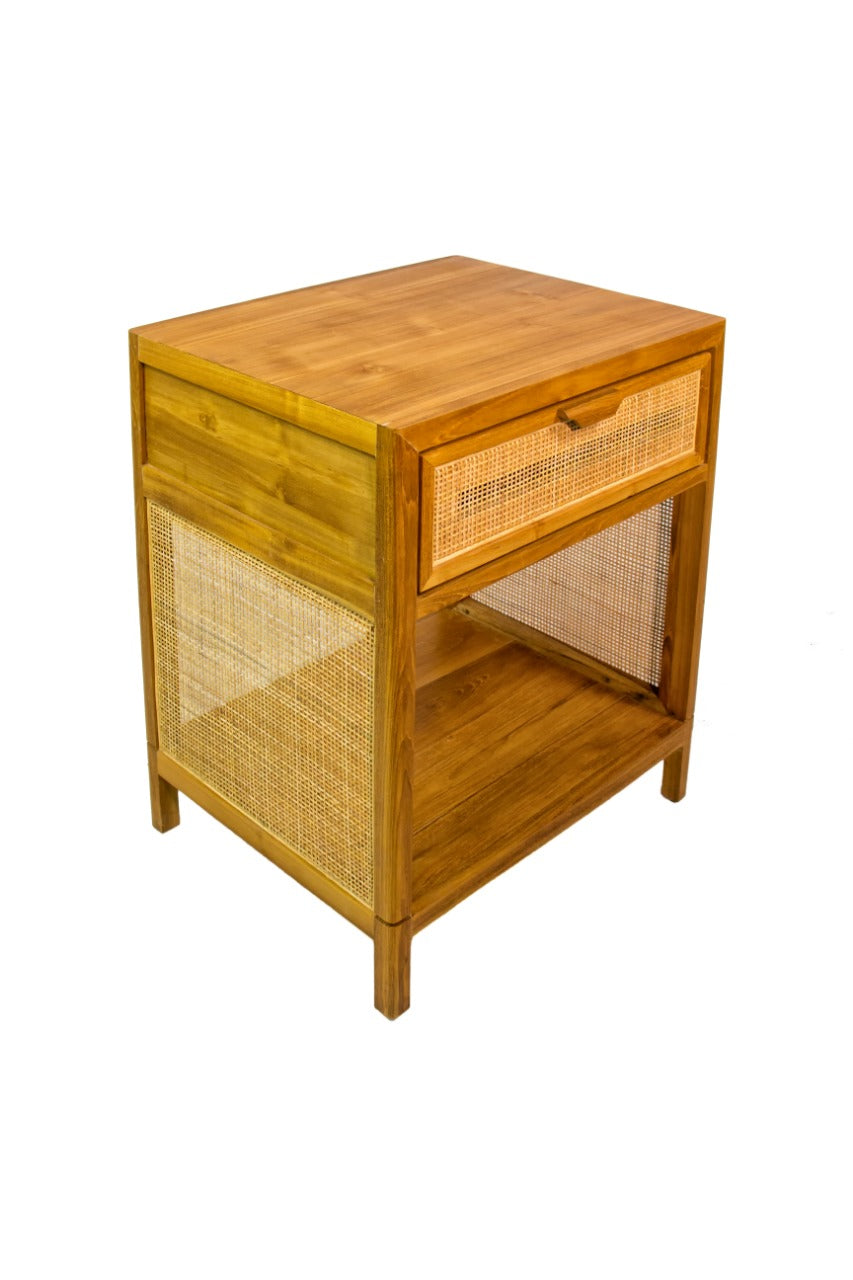 Teak side table Kyknos – boho furniture, handwoven and handmade in Bali